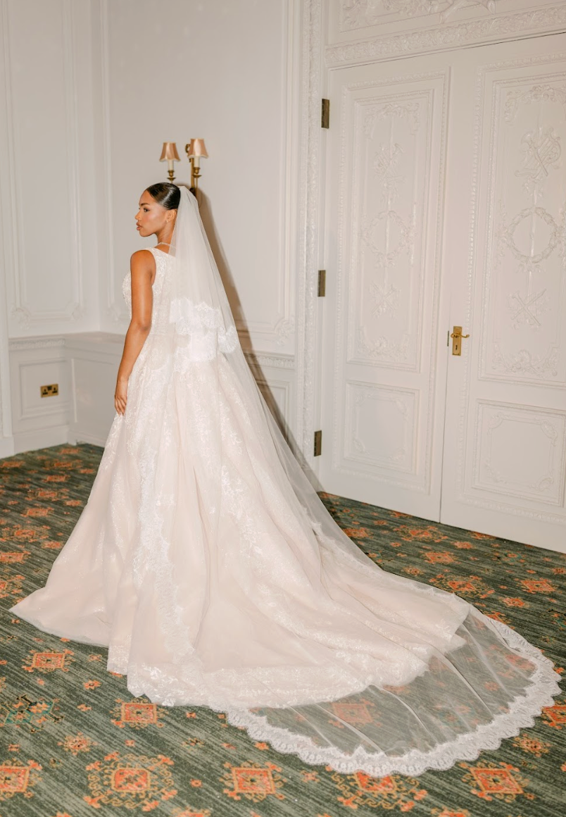 Elissa Blusher two layer cathedral lace veil