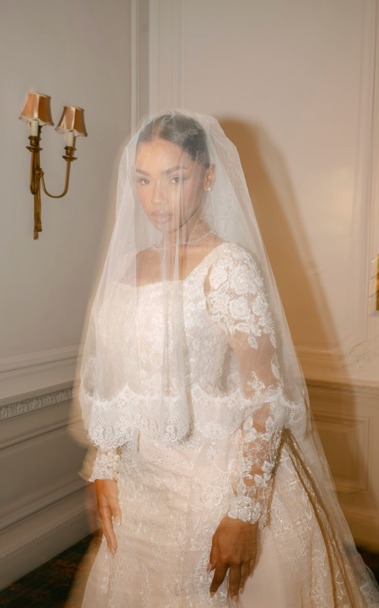 Elissa Blusher two layer cathedral lace veil