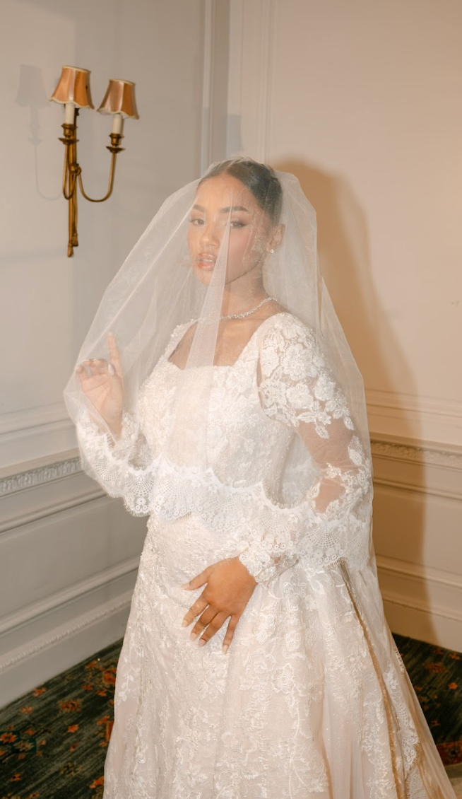 Elissa Blusher two layer cathedral lace veil
