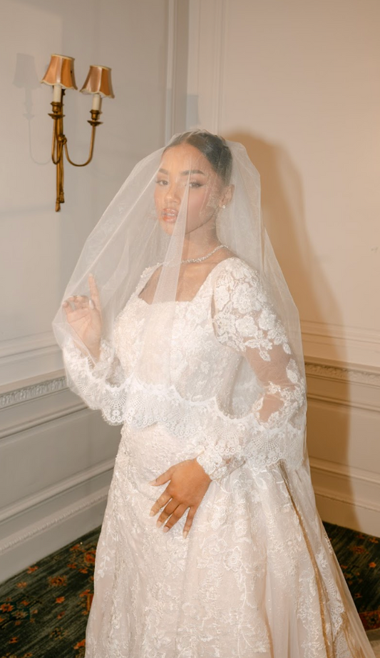 Elissa Blusher two layer cathedral lace veil