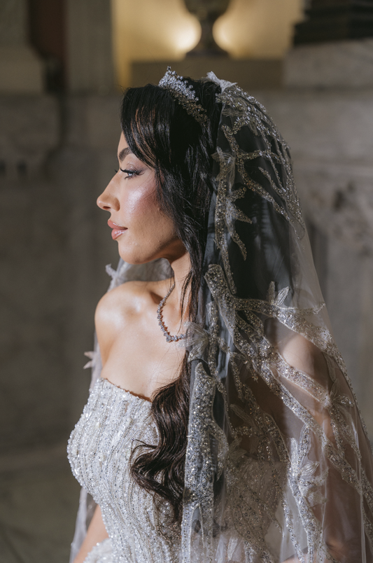 Amira Champagne beaded wedding Veil