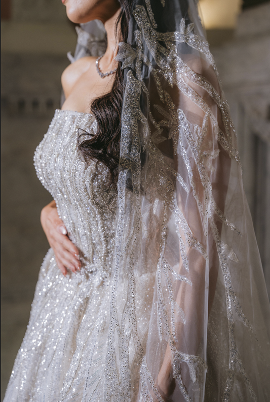 Amira Champagne beaded wedding Veil