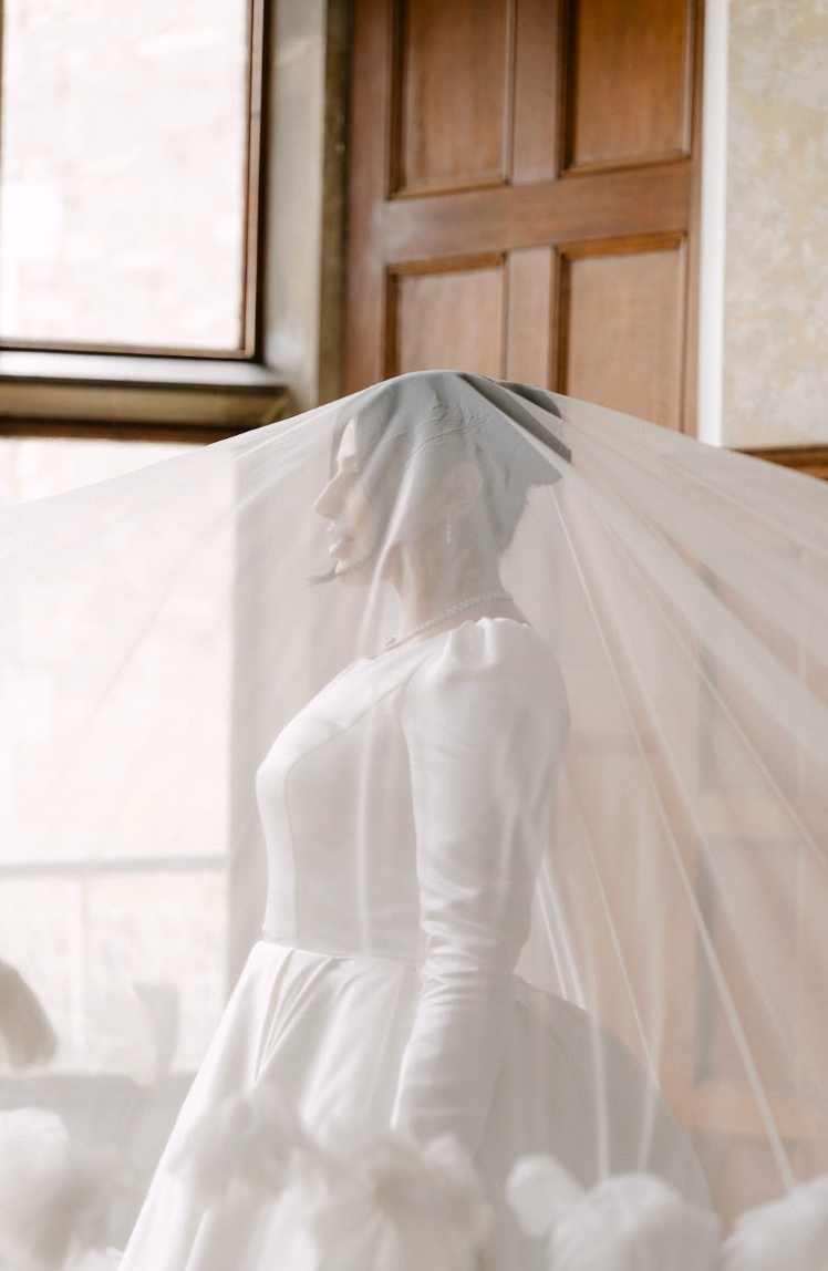 Ivory 3D floral blusher veil