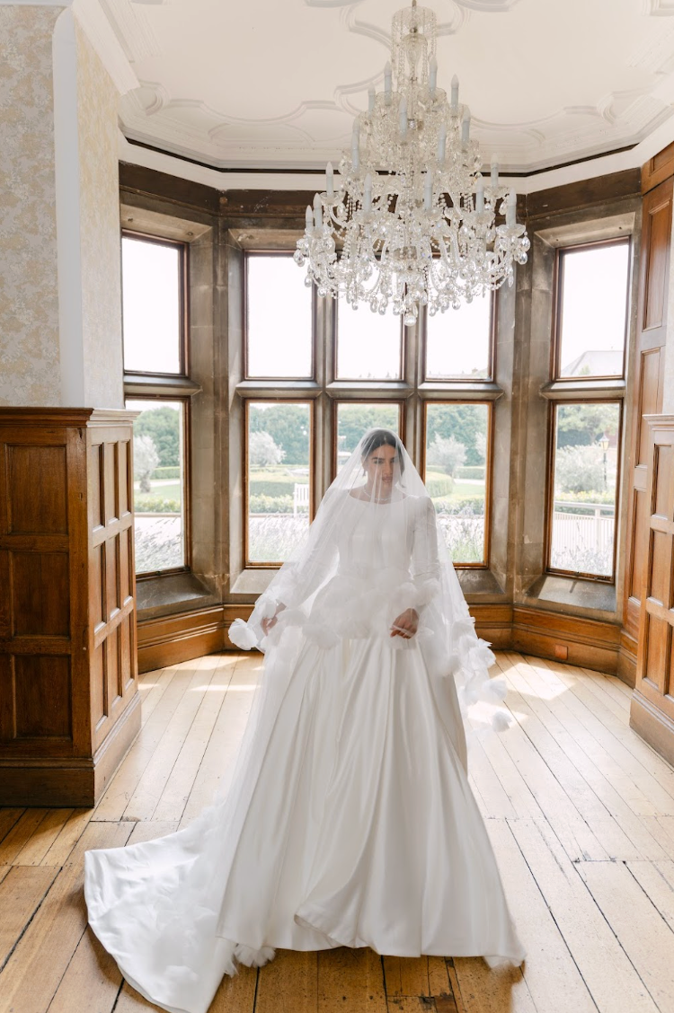 Ivory 3D floral blusher veil