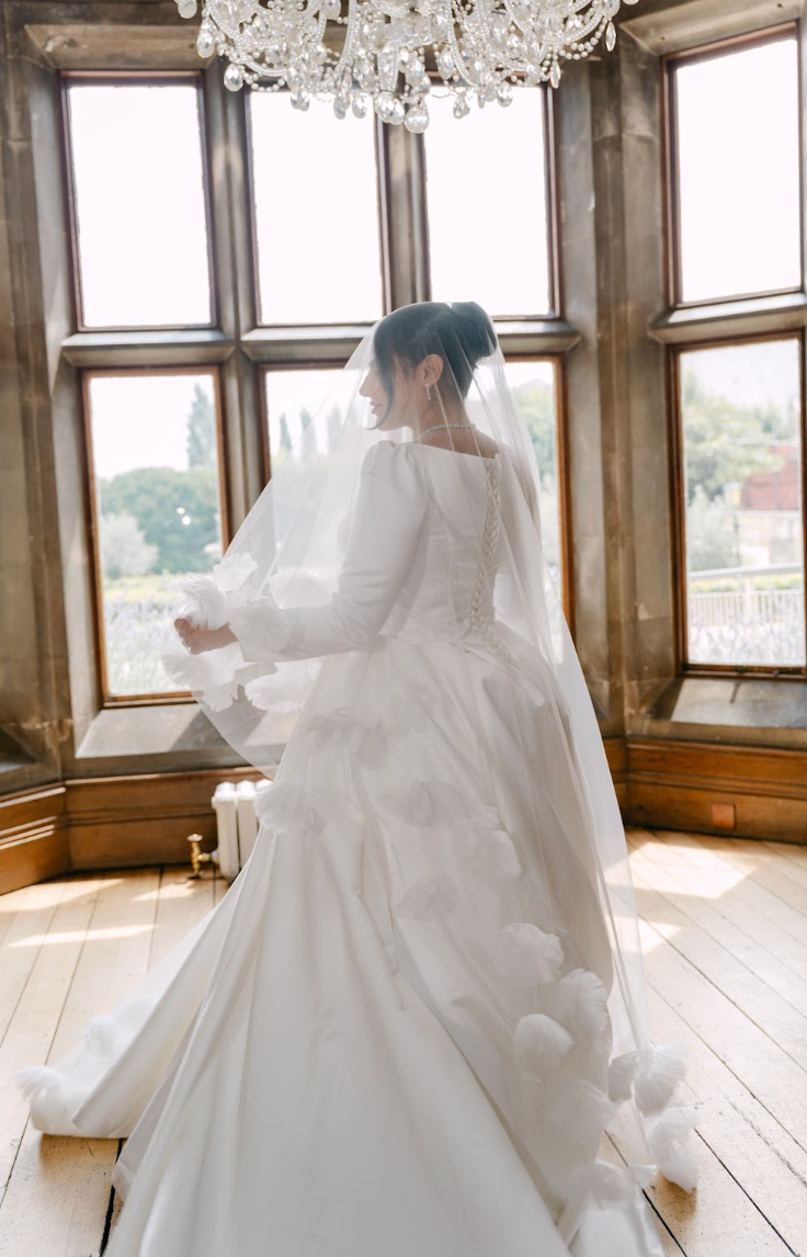 Ivory 3D floral blusher veil