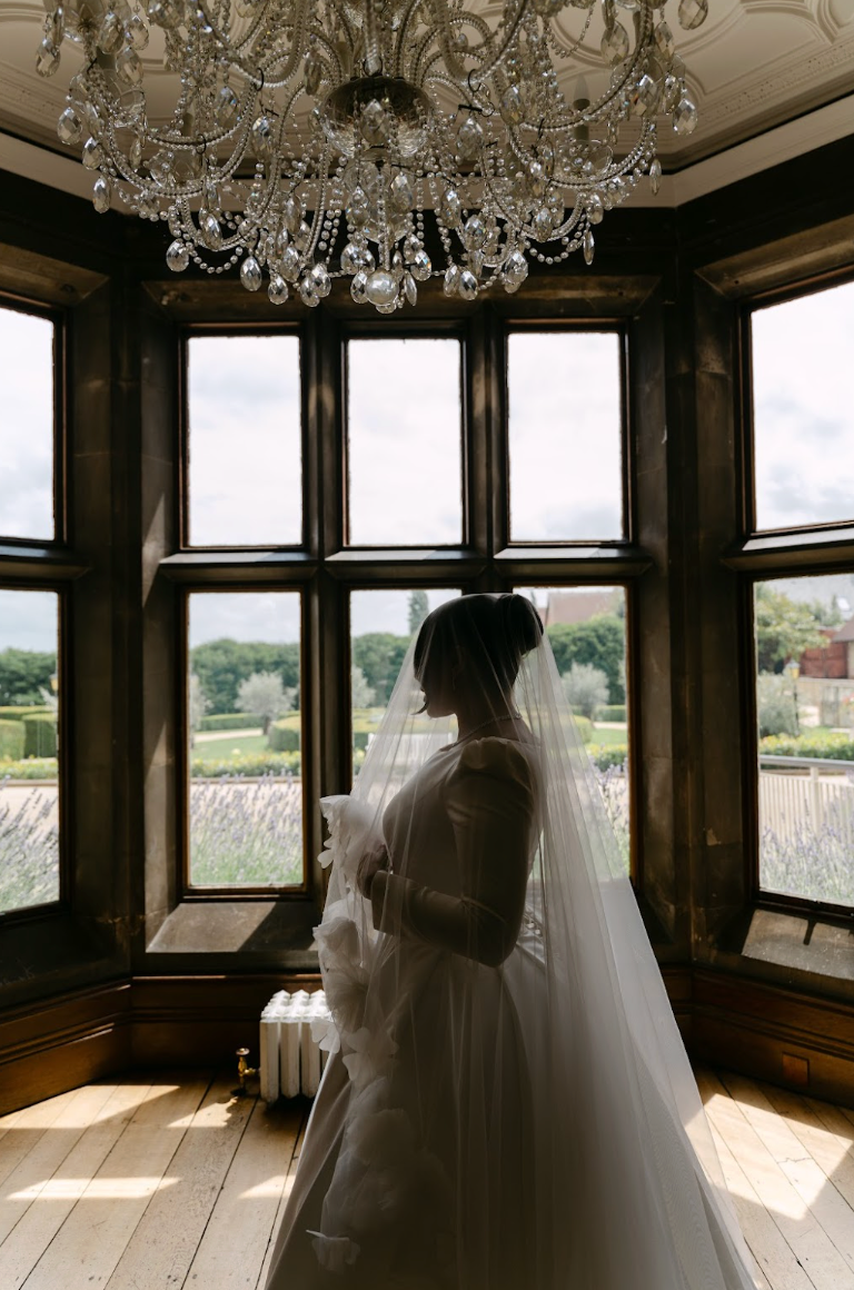 Ivory 3D floral blusher veil